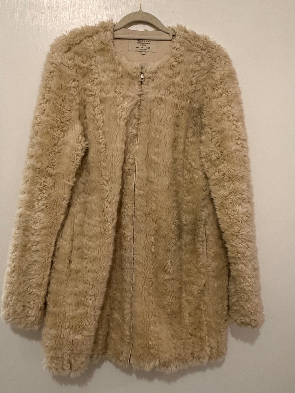 Zara Cream Plush Faux Fur Teddy Jacket